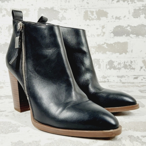 Circus By Sam Edelman Blythe Black Faux Leather Block Heel Ankle Boots K317 💗 - Picture 2 of 9